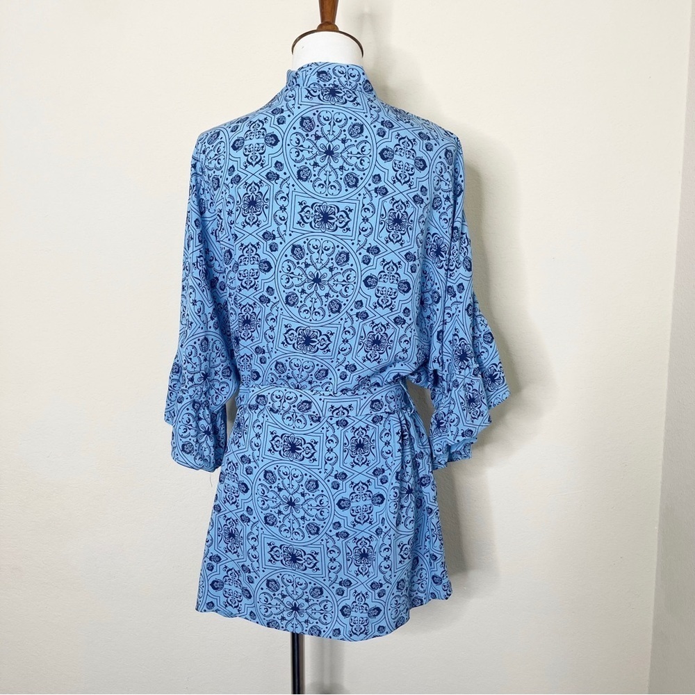 Ruby Ribbon Ruffle Wrap Blue Floral Top - Picture 8 of 13